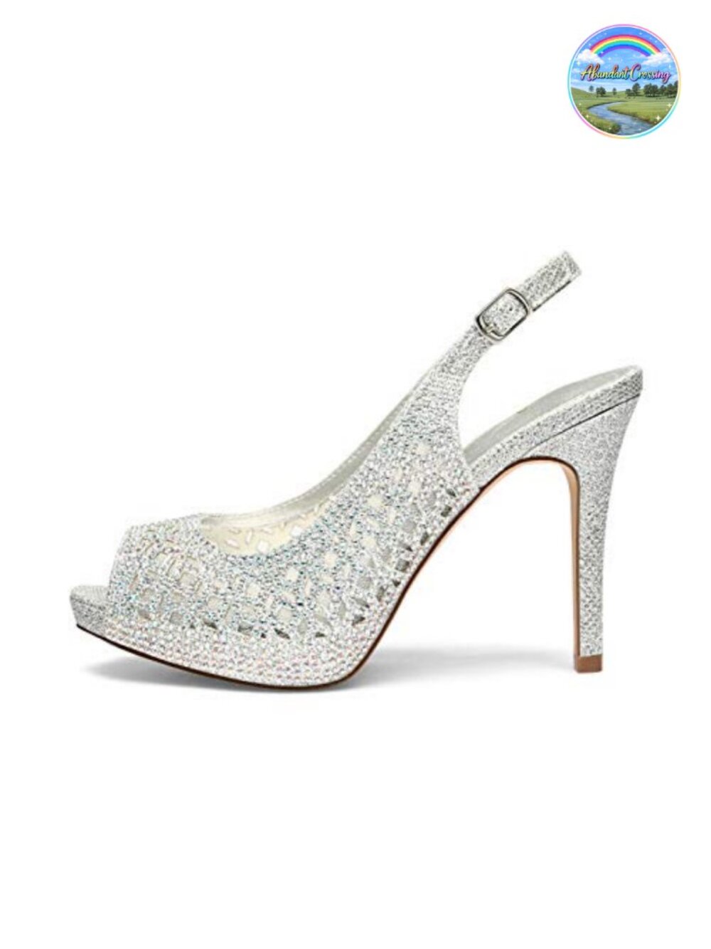 Platform Peep Toe Slingback Heels with Rhinestone Mesh - Picture 5 of 6